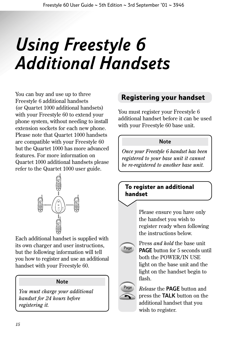 Using freestyle 6 additional handsets, Registering your handset | BT Freestyle 60 User Manual | Page 18 / 32