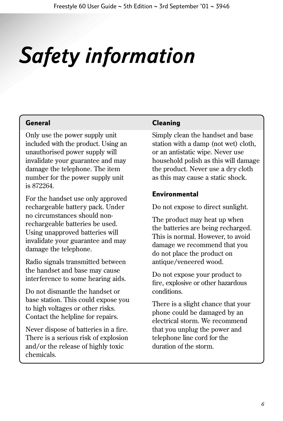 Safety information | BT Freestyle 60 User Manual | Page 9 / 32