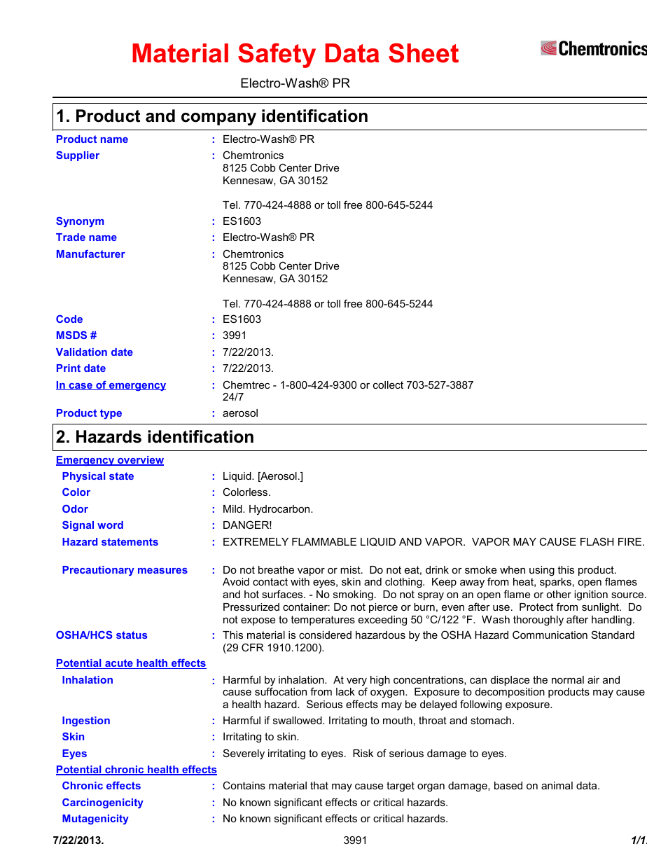Chemtronics Electro-Wash PR ES1603 User Manual | 12 pages