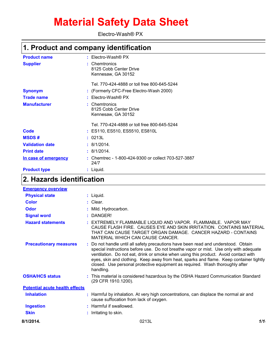 Chemtronics Electro-Wash PX ES110 User Manual | 14 pages