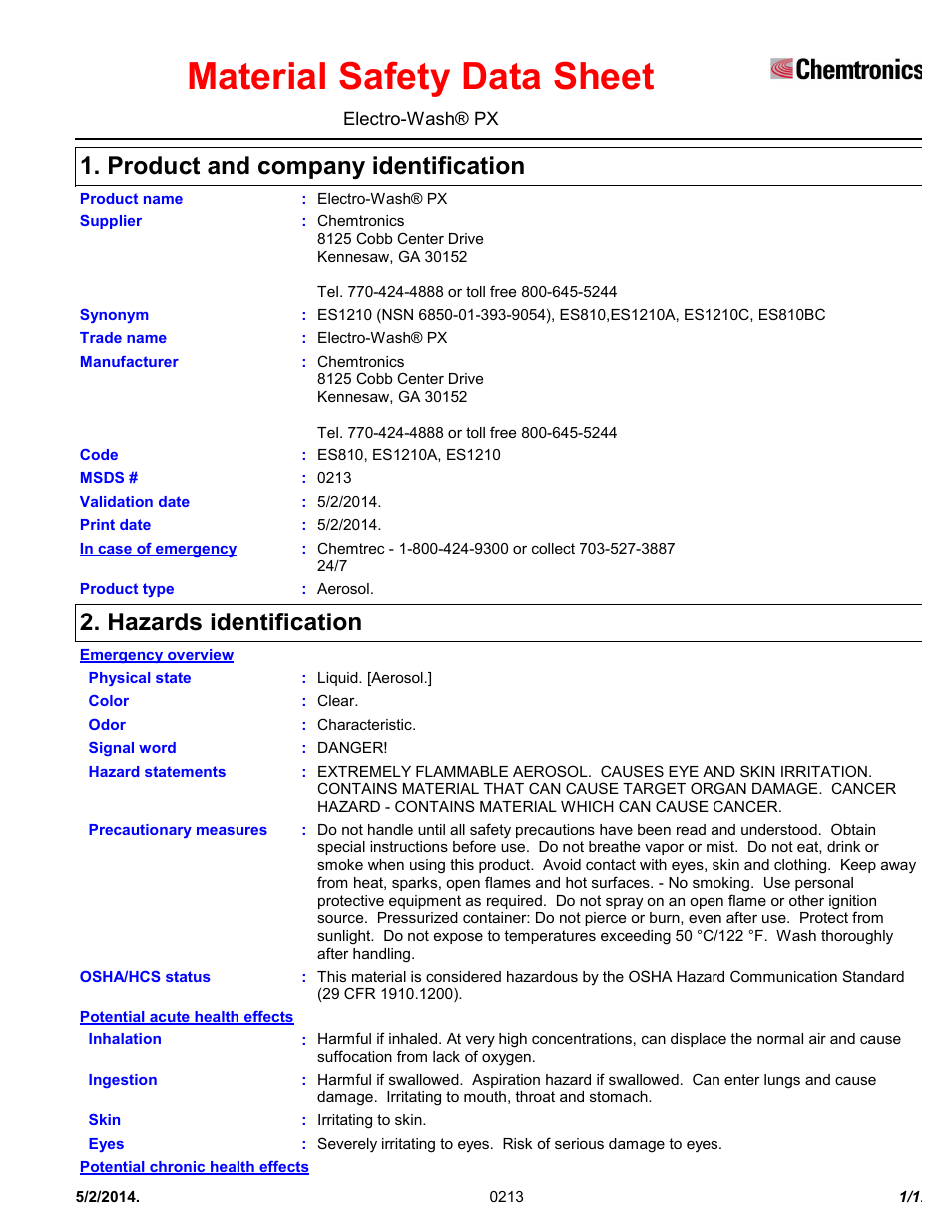 Chemtronics Electro-Wash PX ES1210A User Manual | 12 pages