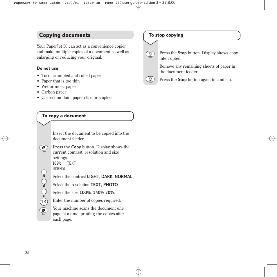 Copying documents | BT paperjet 50 User Manual | Page 30 / 56