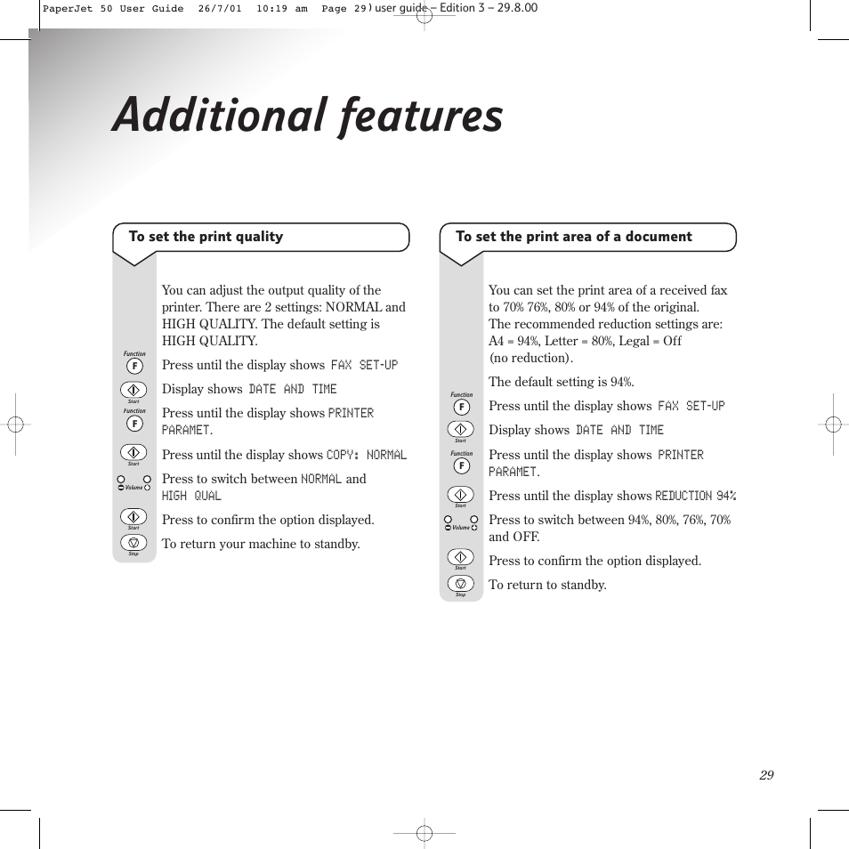 Additional features | BT paperjet 50 User Manual | Page 31 / 56