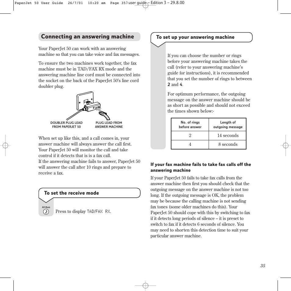Connecting an answering machine | BT paperjet 50 User Manual | Page 37 / 56