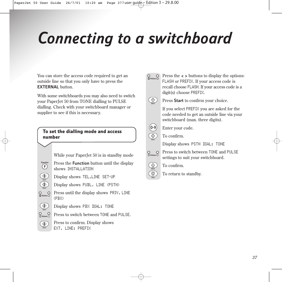 Connecting to a switchboard | BT paperjet 50 User Manual | Page 39 / 56