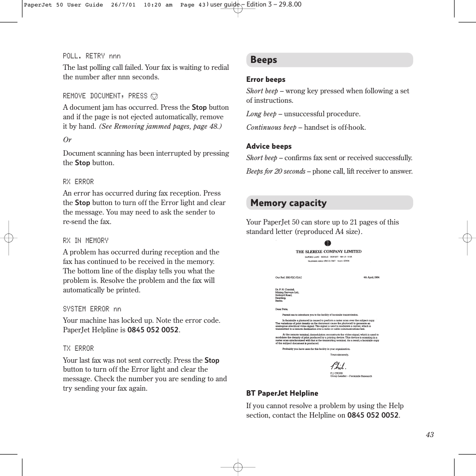 Beeps | BT paperjet 50 User Manual | Page 45 / 56
