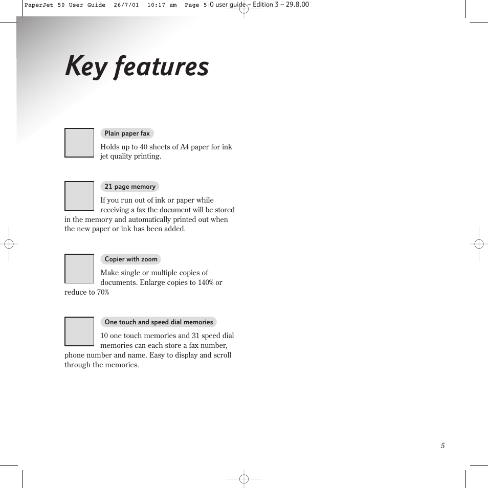 Key features | BT paperjet 50 User Manual | Page 7 / 56