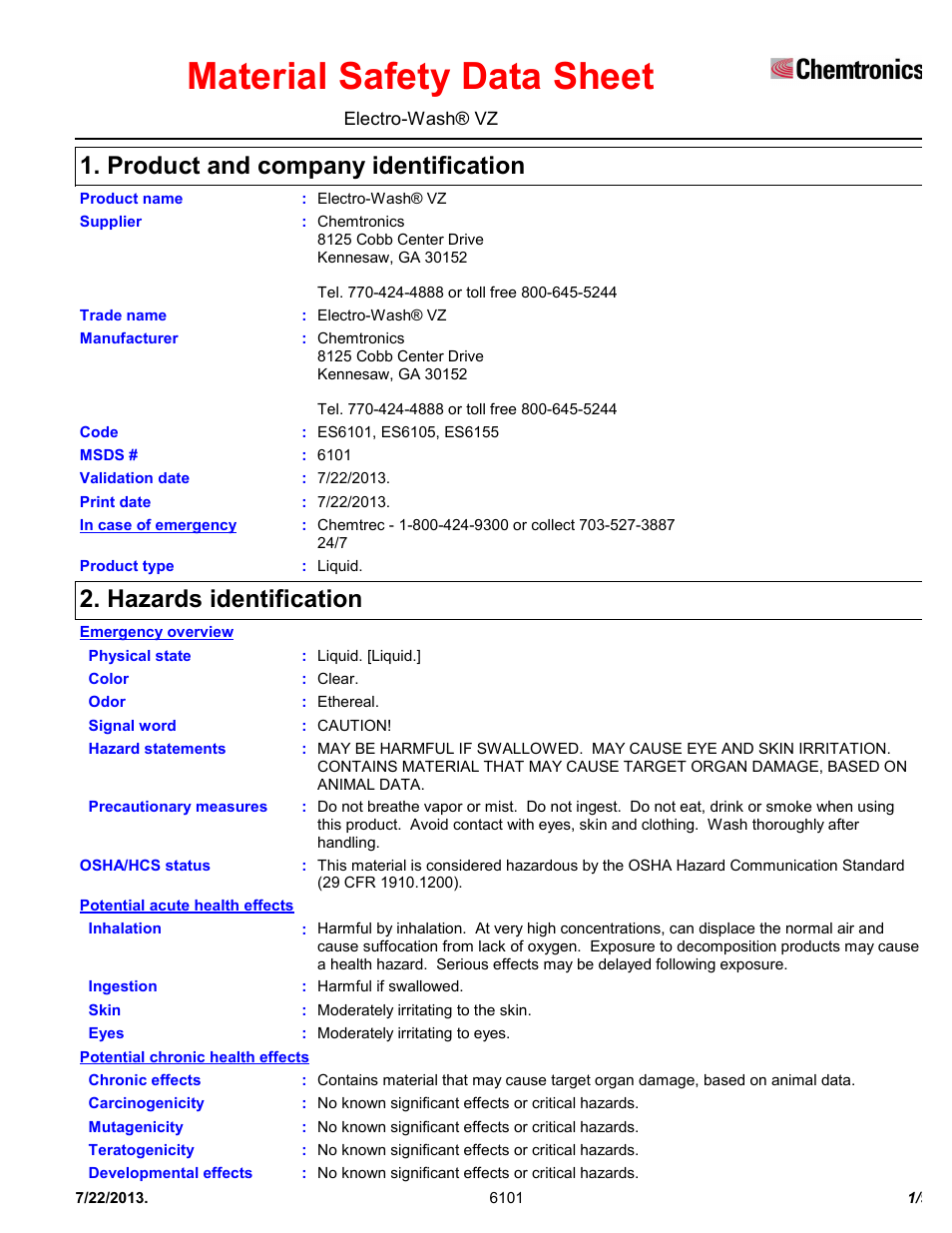 Chemtronics Electro-Wash VZ ES6155 User Manual | 9 pages