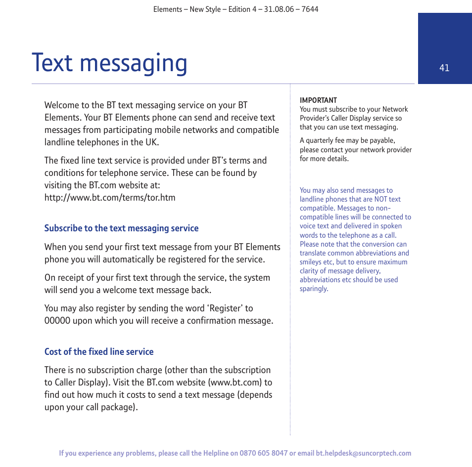 Text messaging | BT Digital Cordless Telephone User Manual | Page 41 / 72