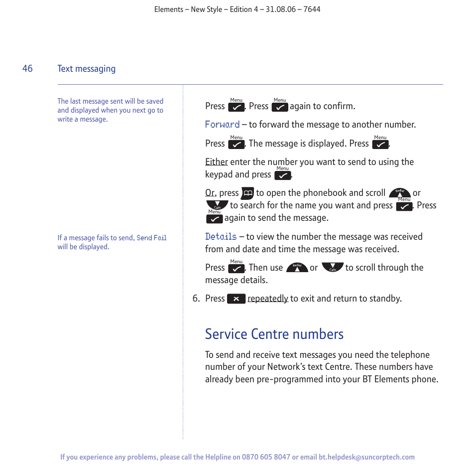 Service centre numbers | BT Digital Cordless Telephone User Manual | Page 46 / 72