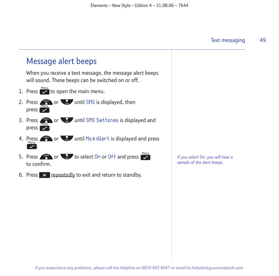 Message alert beeps | BT Digital Cordless Telephone User Manual | Page 49 / 72