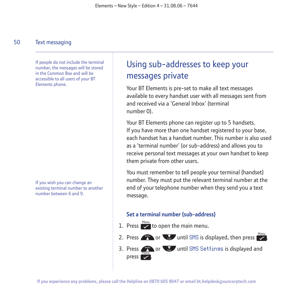 Using sub-addresses to keep your messages private | BT Digital Cordless Telephone User Manual | Page 50 / 72