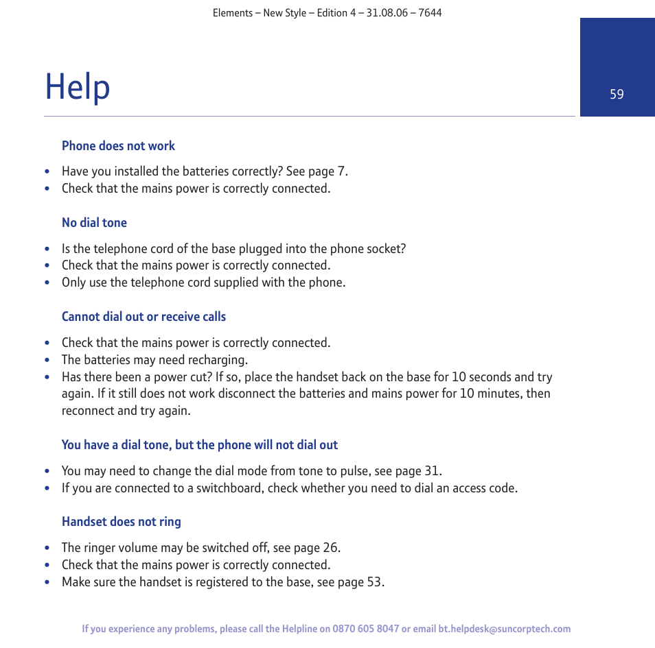 Help | BT Digital Cordless Telephone User Manual | Page 59 / 72