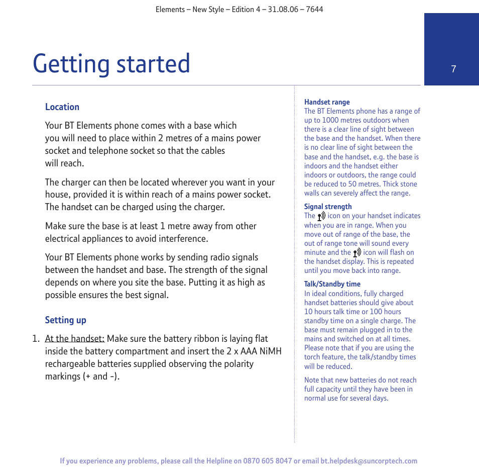 Getting started | BT Digital Cordless Telephone User Manual | Page 7 / 72