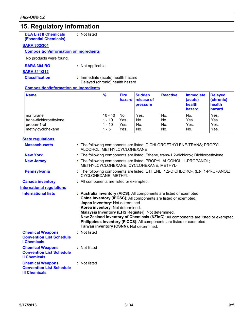 Regulatory information | Chemtronics Flux-Off CZ ES7200 User Manual | Page 9 / 10