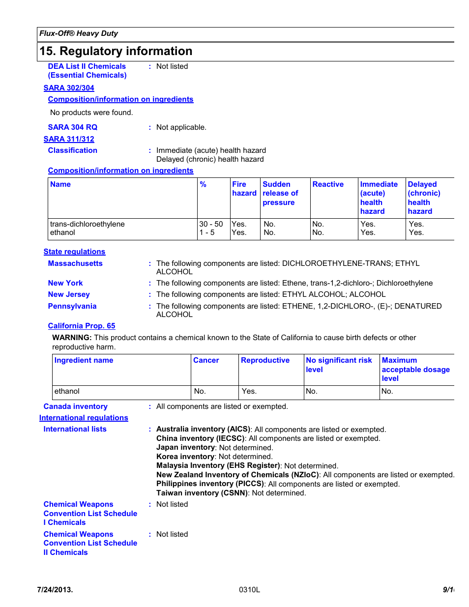 Regulatory information | Chemtronics Flux-Off Heavy Duty ES131 User Manual | Page 9 / 10