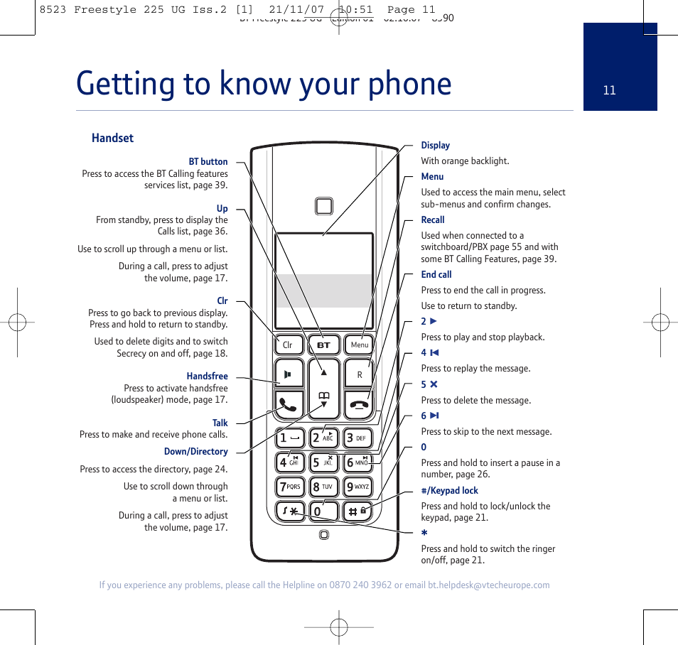 Getting to know your phone | BT Freestyle 255 User Manual | Page 11 / 60