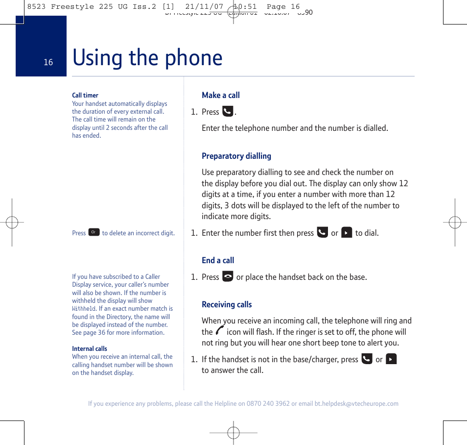 Using the phone | BT Freestyle 255 User Manual | Page 16 / 60