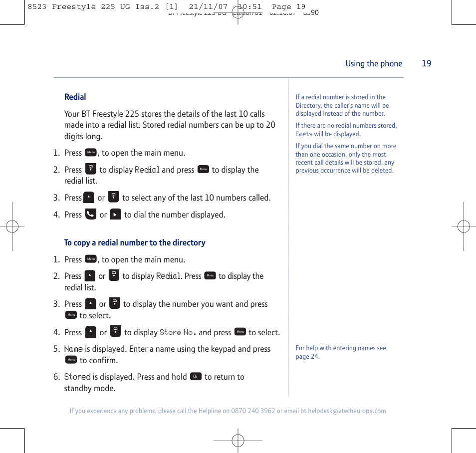 BT Freestyle 255 User Manual | Page 19 / 60