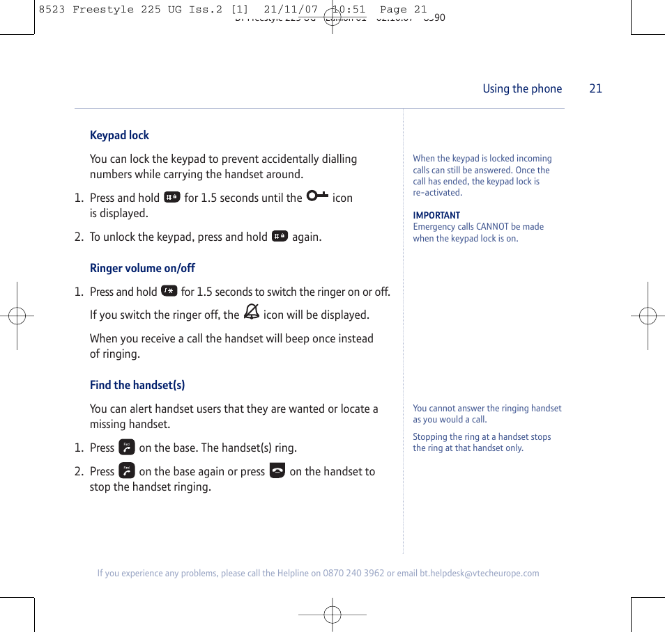 BT Freestyle 255 User Manual | Page 21 / 60