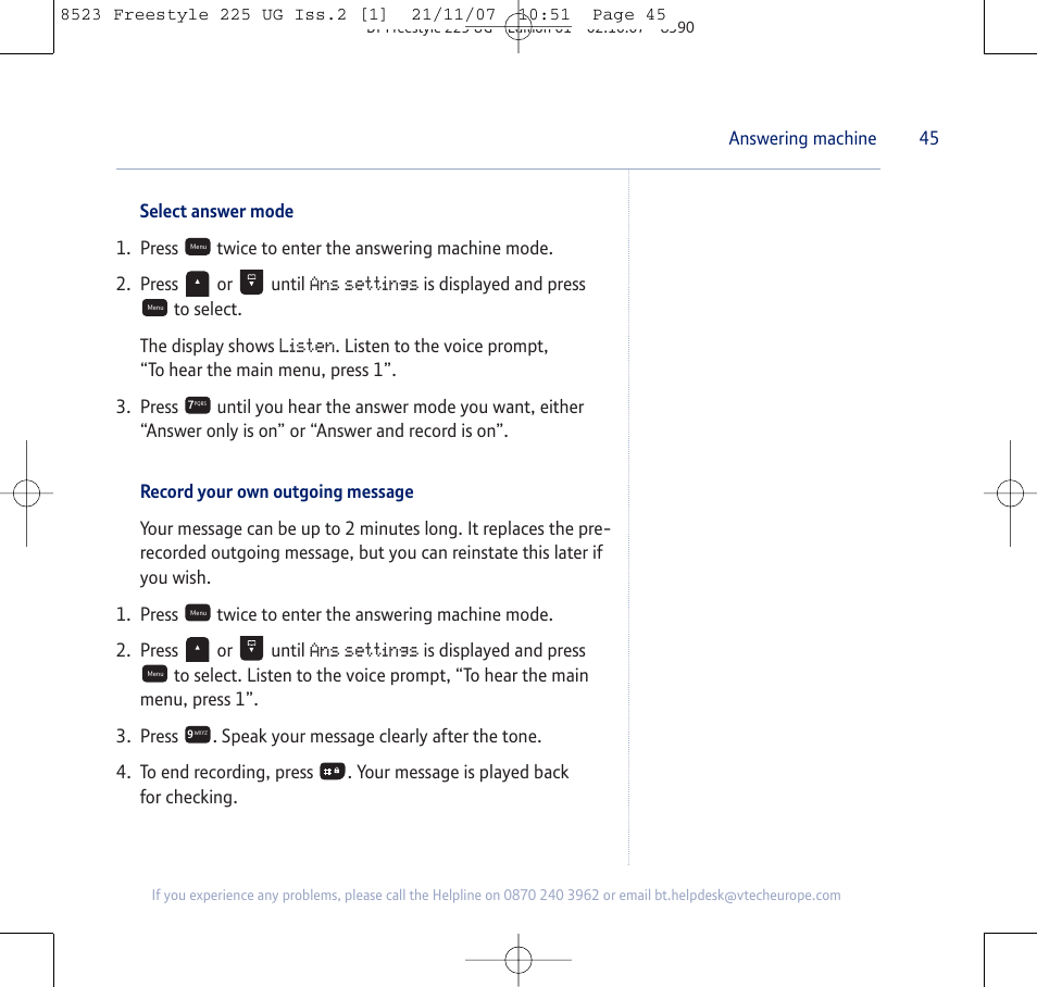 BT Freestyle 255 User Manual | Page 45 / 60