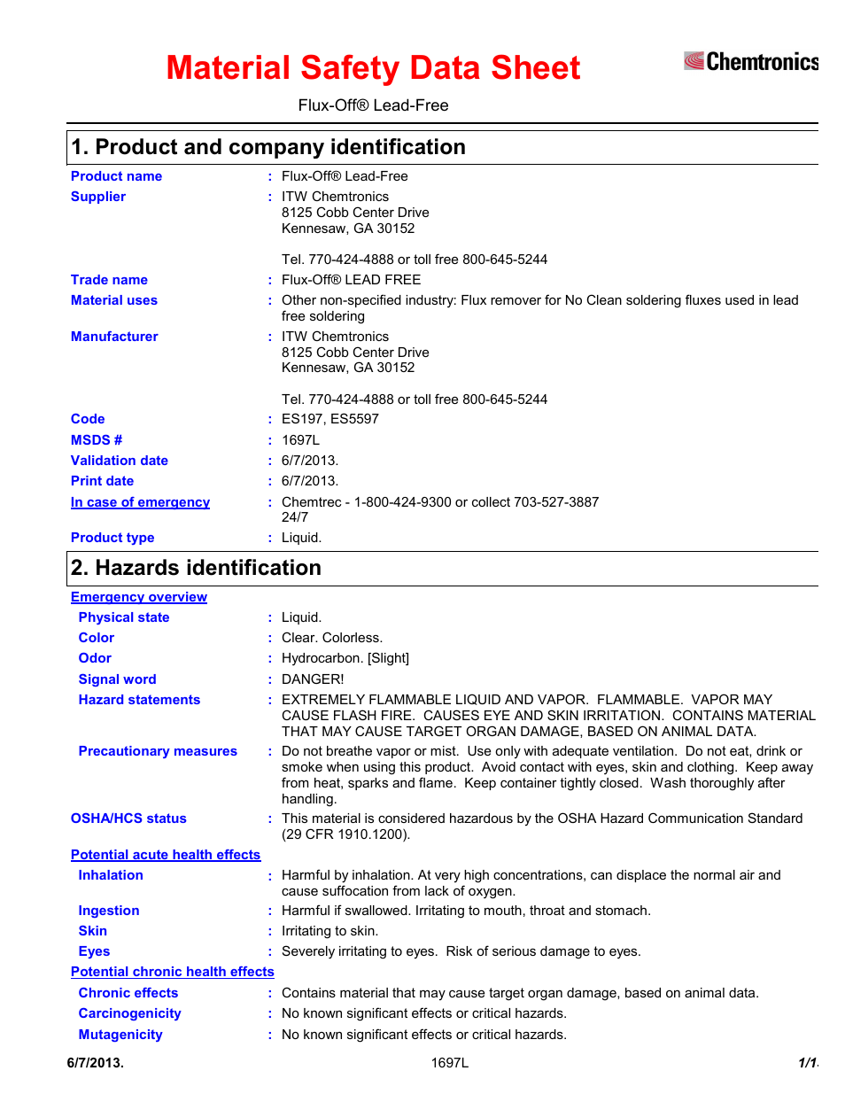 Chemtronics Flux-Off Lead Free ES197 User Manual | 13 pages