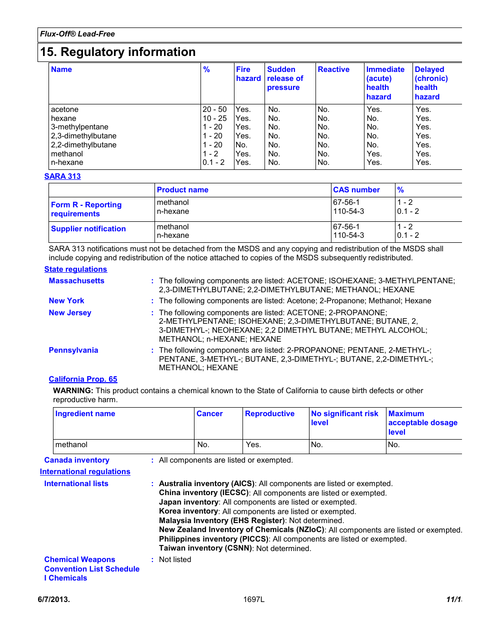 Regulatory information | Chemtronics Flux-Off Lead Free ES197 User Manual | Page 11 / 13