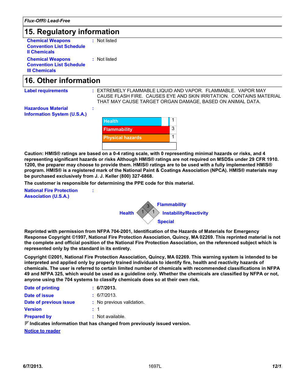 Regulatory information, Other information | Chemtronics Flux-Off Lead Free ES197 User Manual | Page 12 / 13