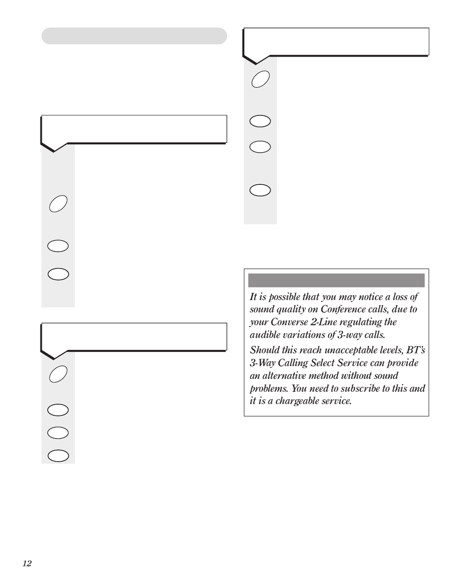Way conference calls, Press buttons in order shown | BT Converse 2-line Telephone User Manual | Page 15 / 25