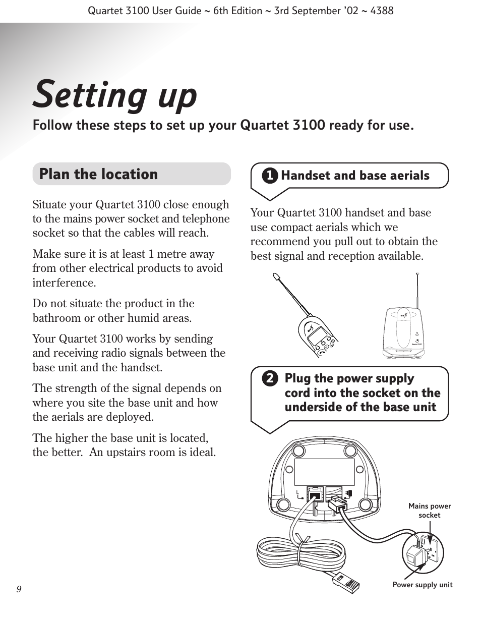 Setting up, Plan the location | BT 3100 User Manual | Page 12 / 50