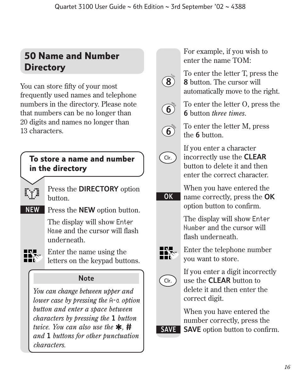 50 name and number directory | BT 3100 User Manual | Page 19 / 50