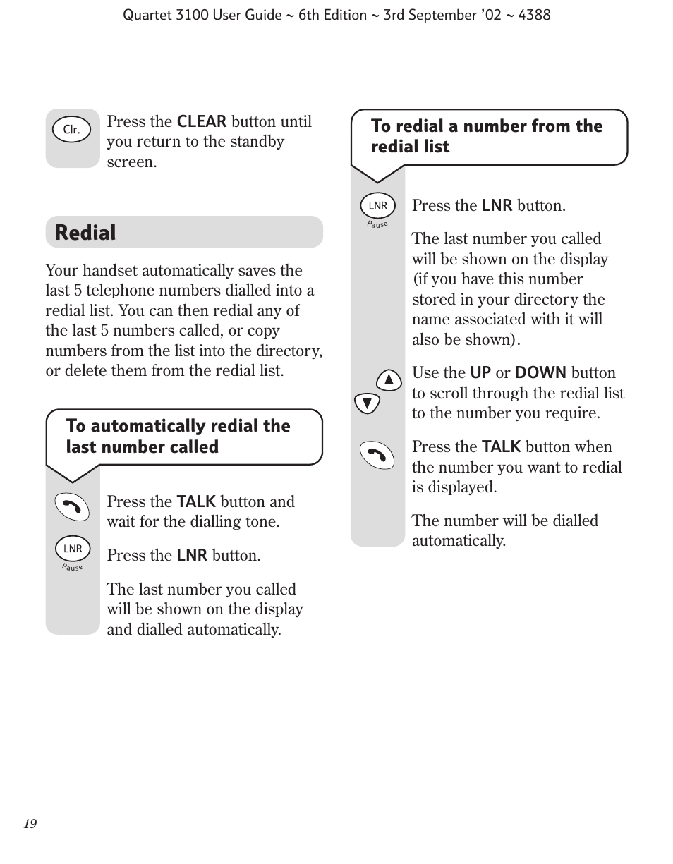 Redial | BT 3100 User Manual | Page 22 / 50