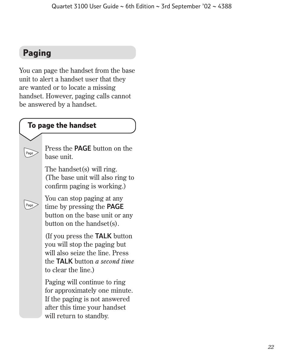 Paging | BT 3100 User Manual | Page 25 / 50