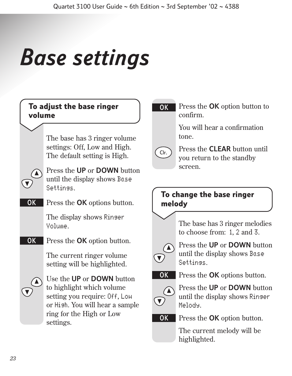 Base settings | BT 3100 User Manual | Page 26 / 50