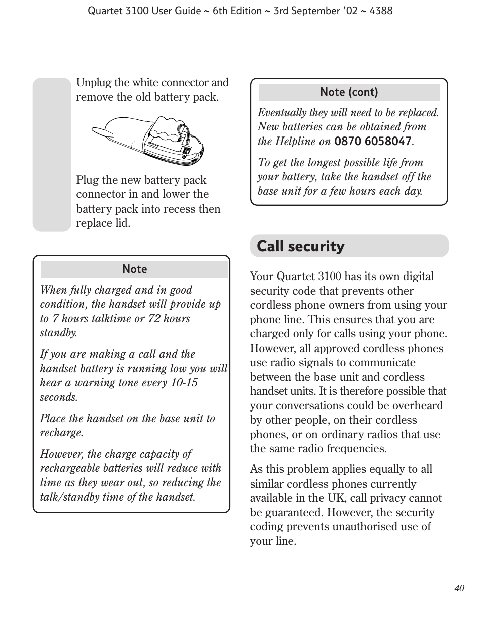 Call security | BT 3100 User Manual | Page 43 / 50