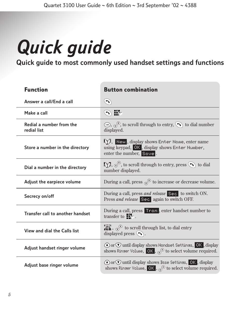 Quick guide | BT 3100 User Manual | Page 8 / 50