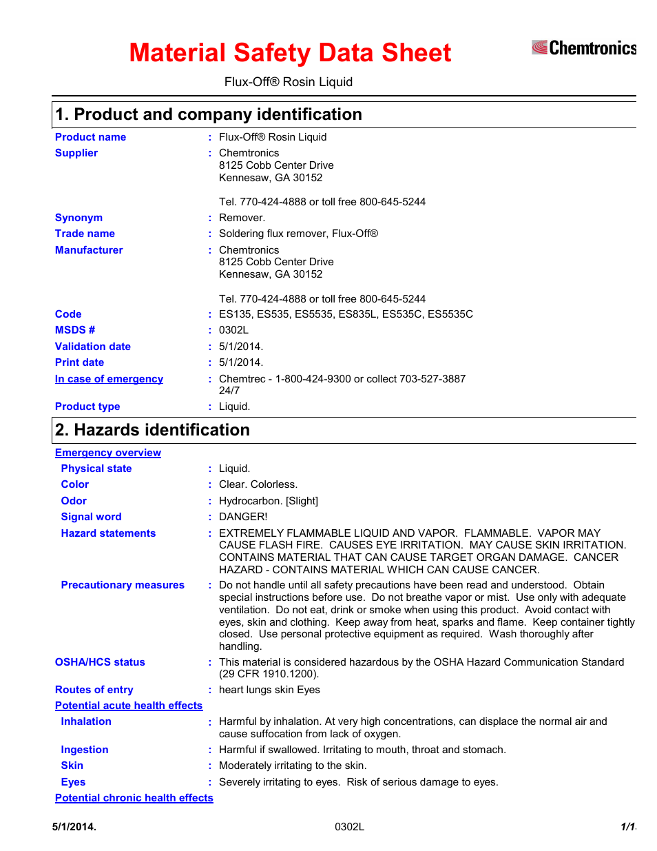 Chemtronics Flux-Off Rosin ES5535 User Manual | 13 pages
