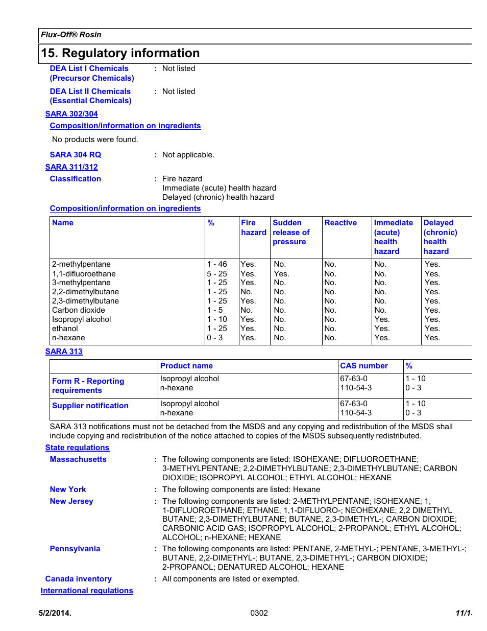 Regulatory information | Chemtronics Flux-Off Rosin ES835B User Manual | Page 11 / 13