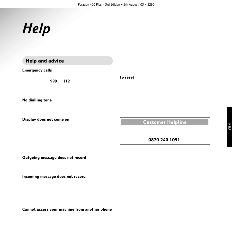 Help | BT 400 Plus User Manual | Page 26 / 31