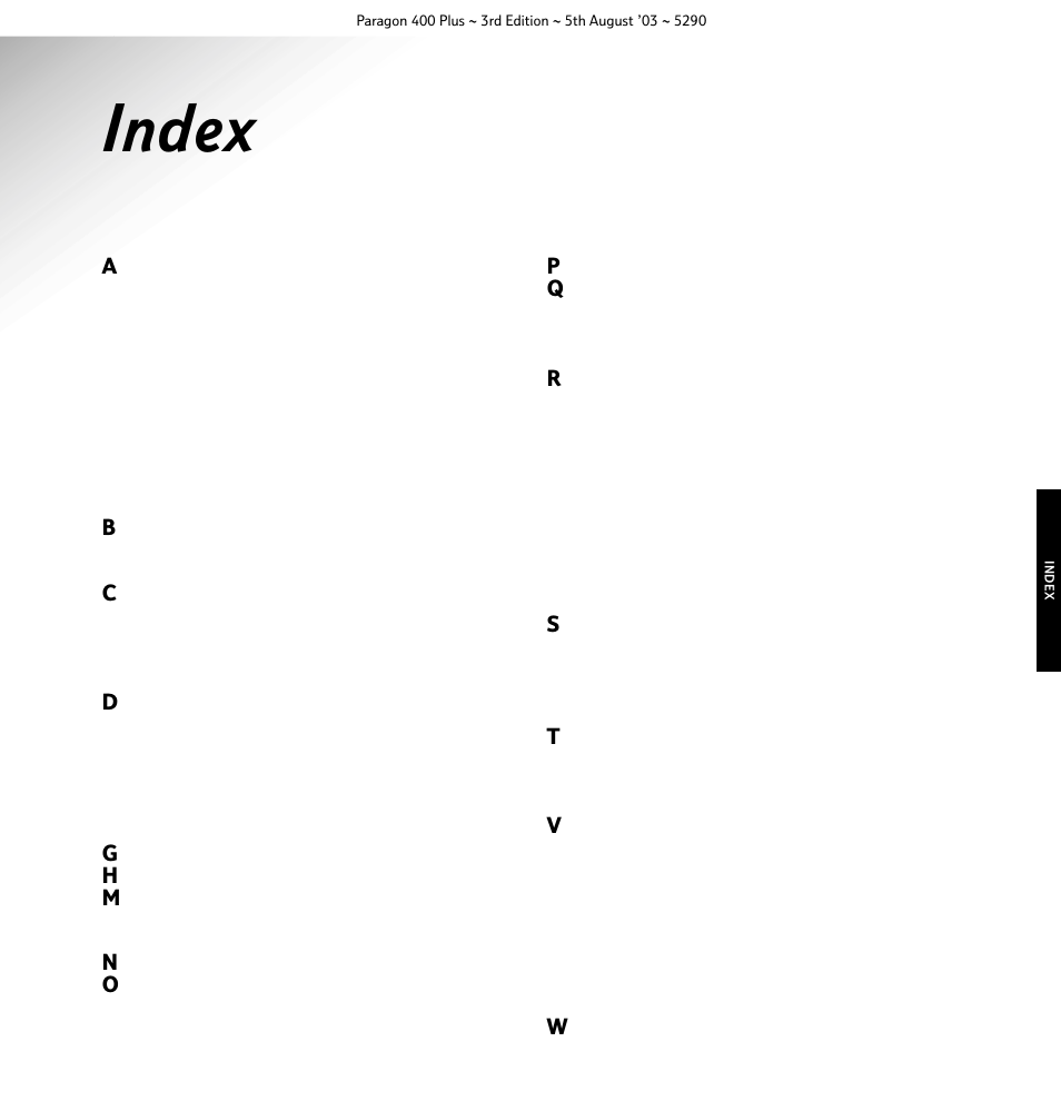 Index | BT 400 Plus User Manual | Page 30 / 31