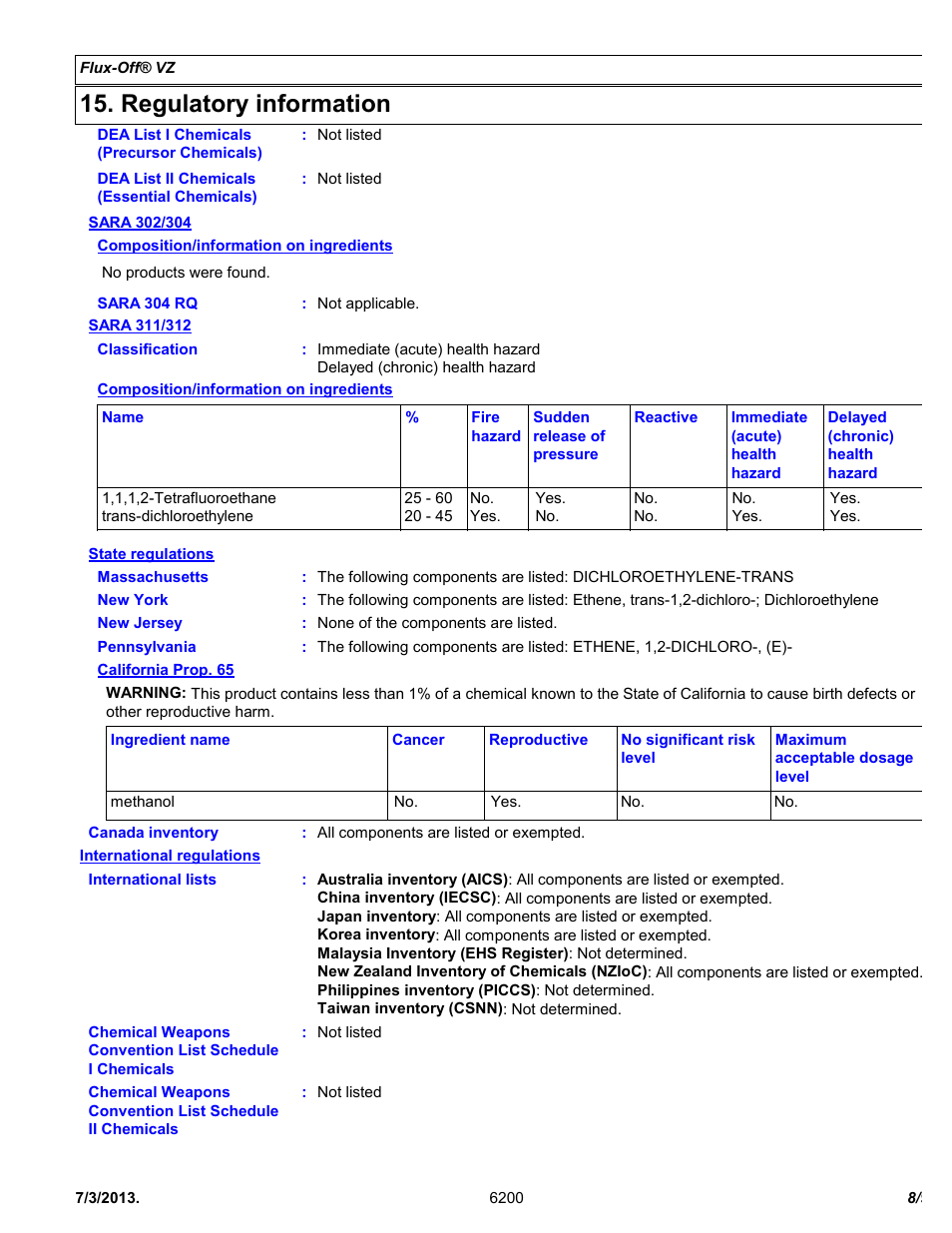 Regulatory information | Chemtronics Flux-Off VZ ES6200 User Manual | Page 8 / 9