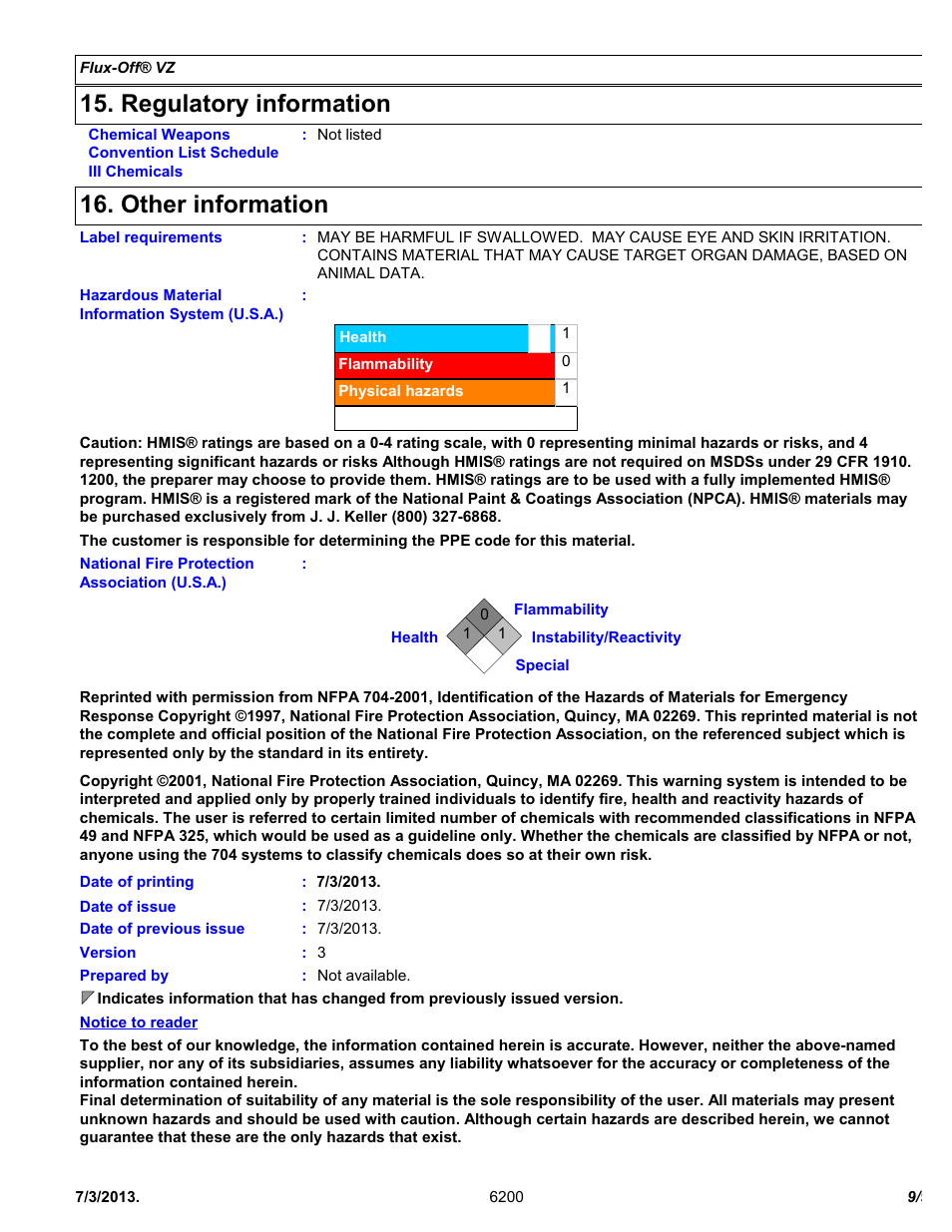 Regulatory information, Other information | Chemtronics Flux-Off VZ ES6200 User Manual | Page 9 / 9