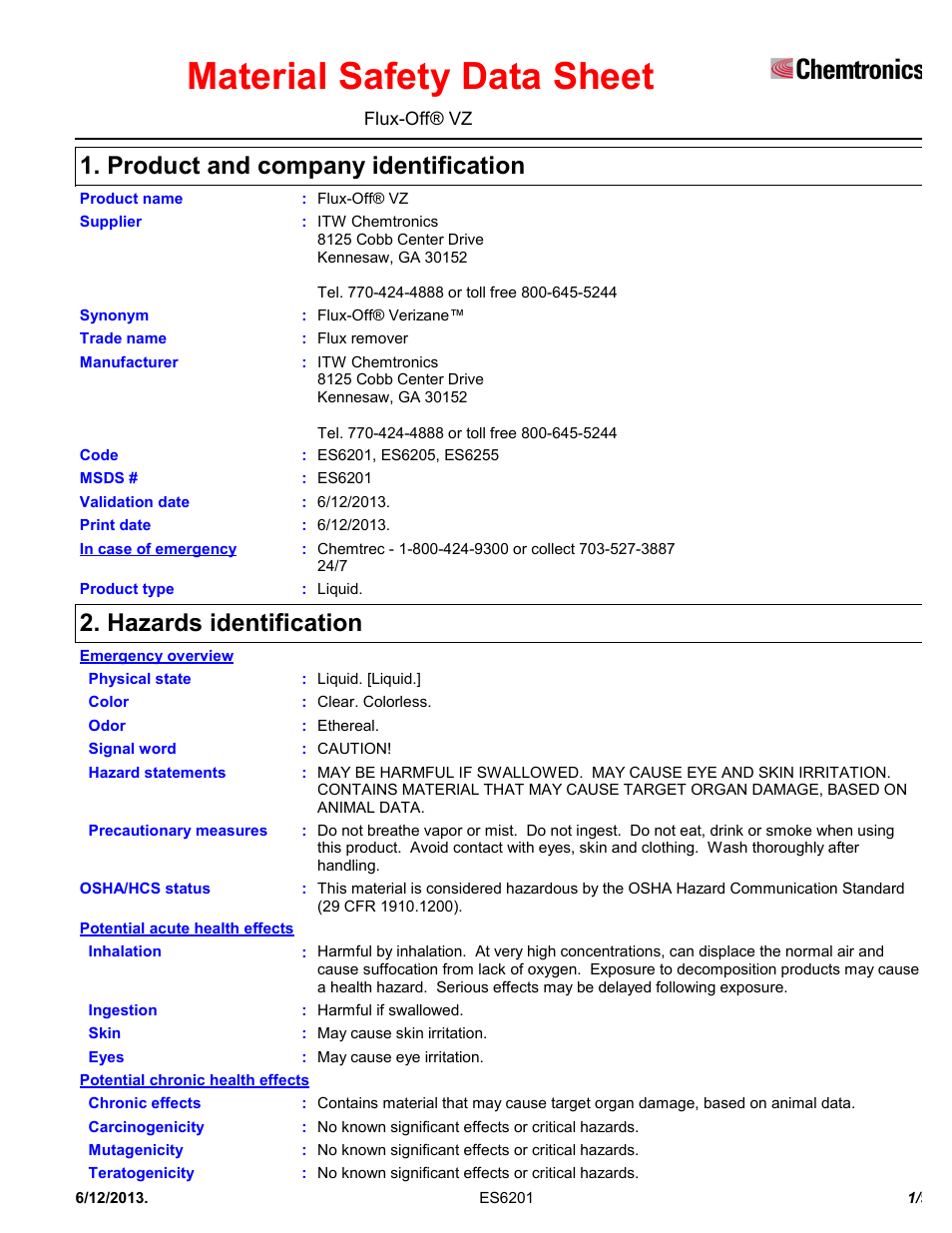 Chemtronics Flux-Off VZ ES6255 User Manual | 9 pages