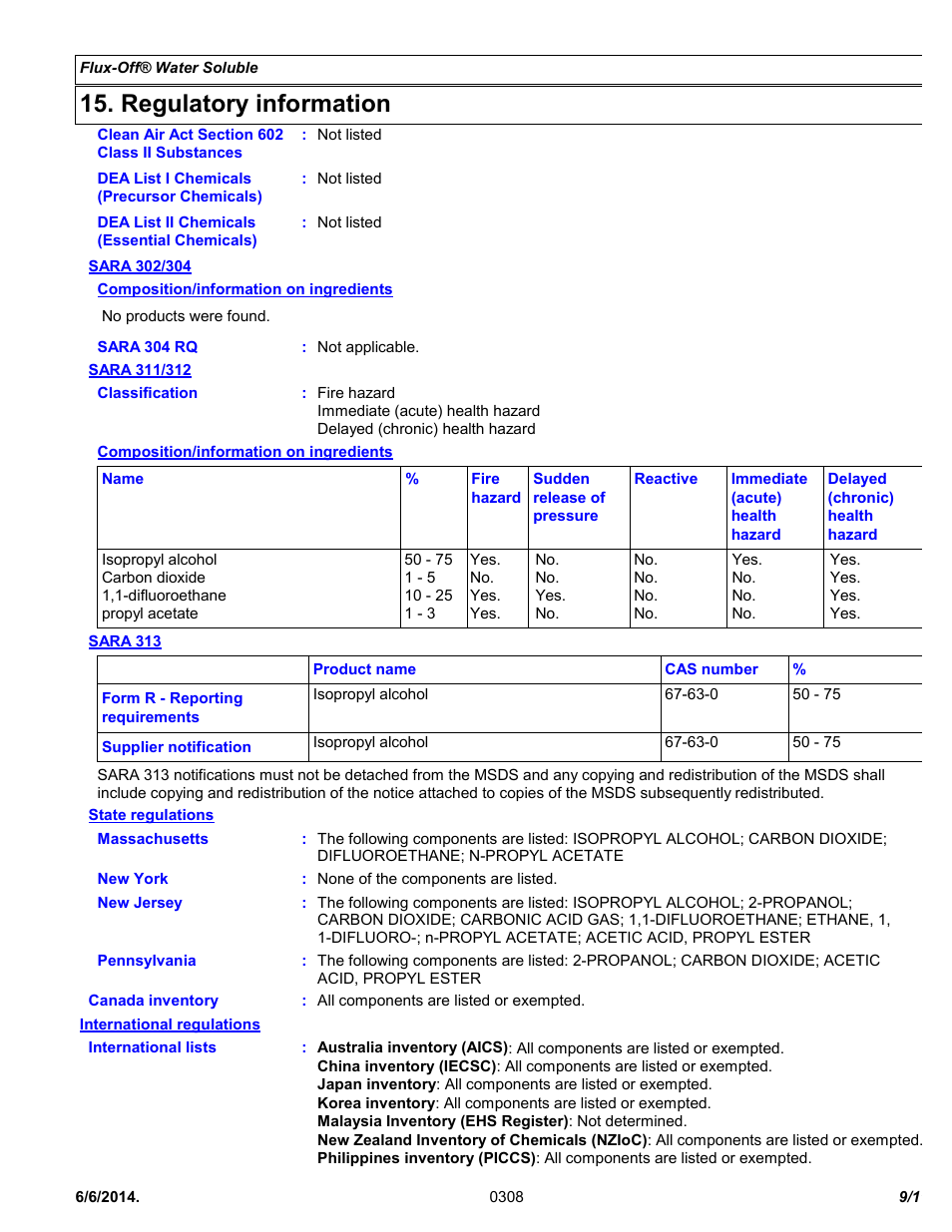 Regulatory information | Chemtronics Flux-Off Water Soluble ES1530 User Manual | Page 9 / 11