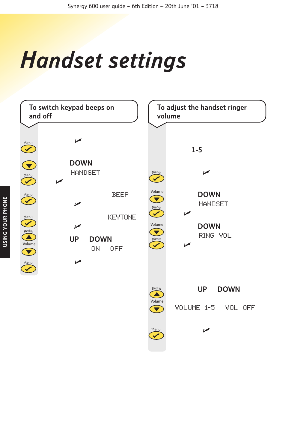 Handset settings | BT 600 User Manual | Page 18 / 41