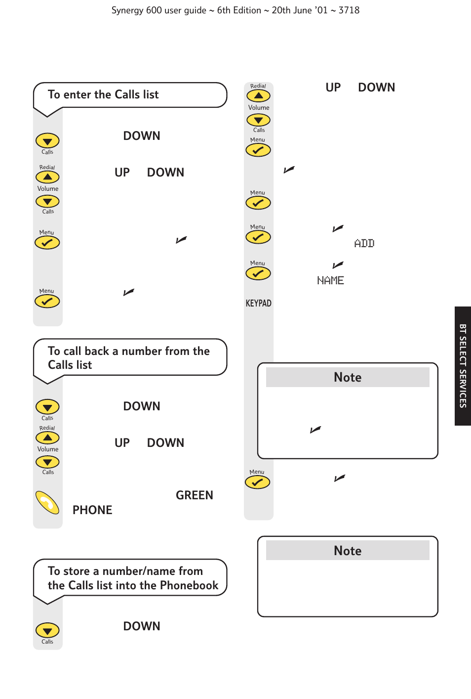 Press the down button to enter the calls list | BT 600 User Manual | Page 25 / 41