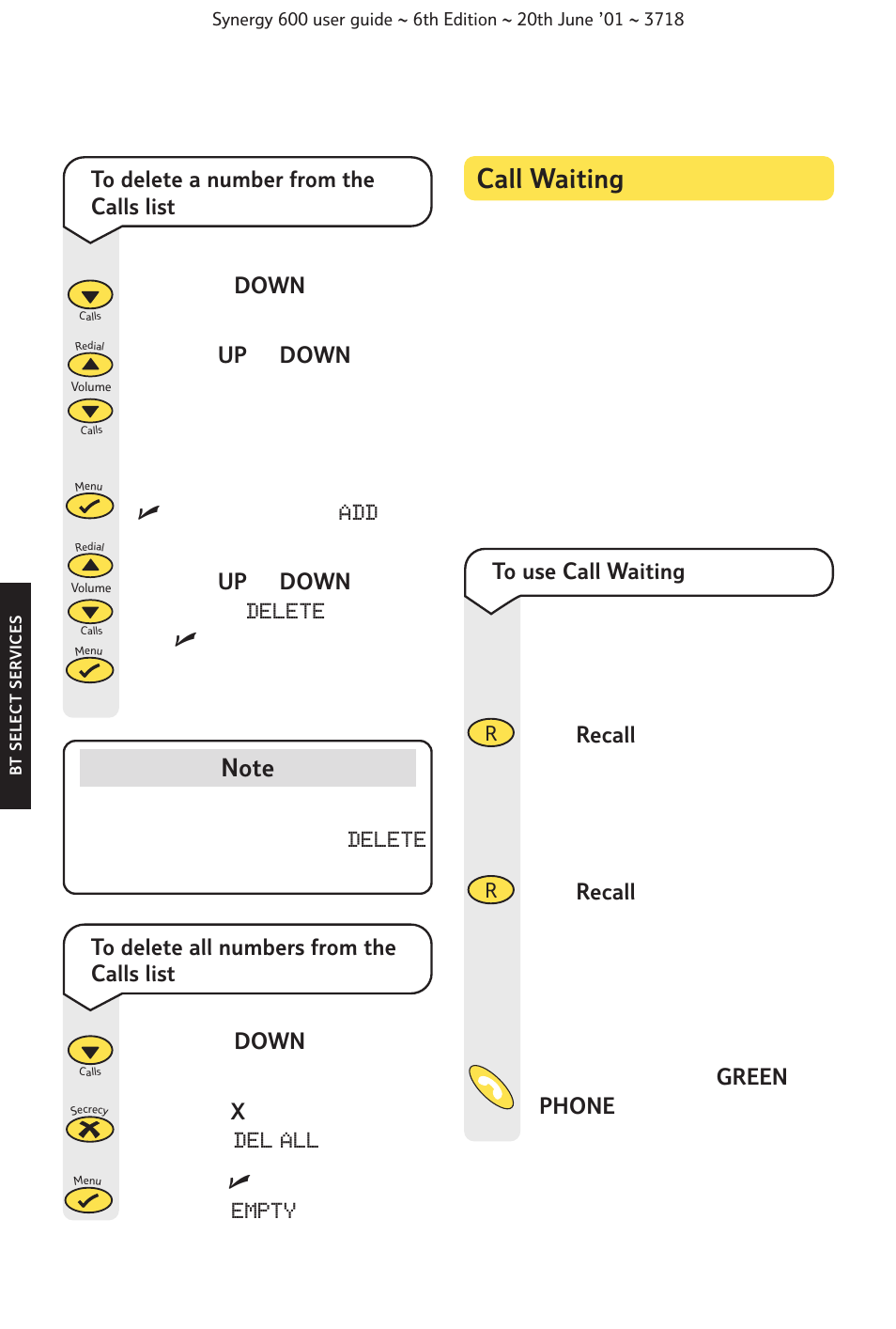 Call waiting | BT 600 User Manual | Page 26 / 41