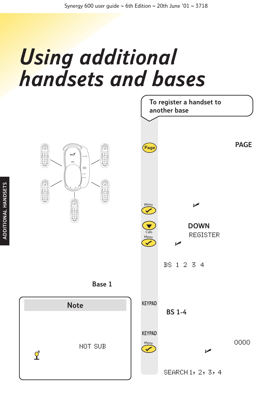 Using additional handsets and bases, Keypad, Additional handset s | BT 600 User Manual | Page 28 / 41