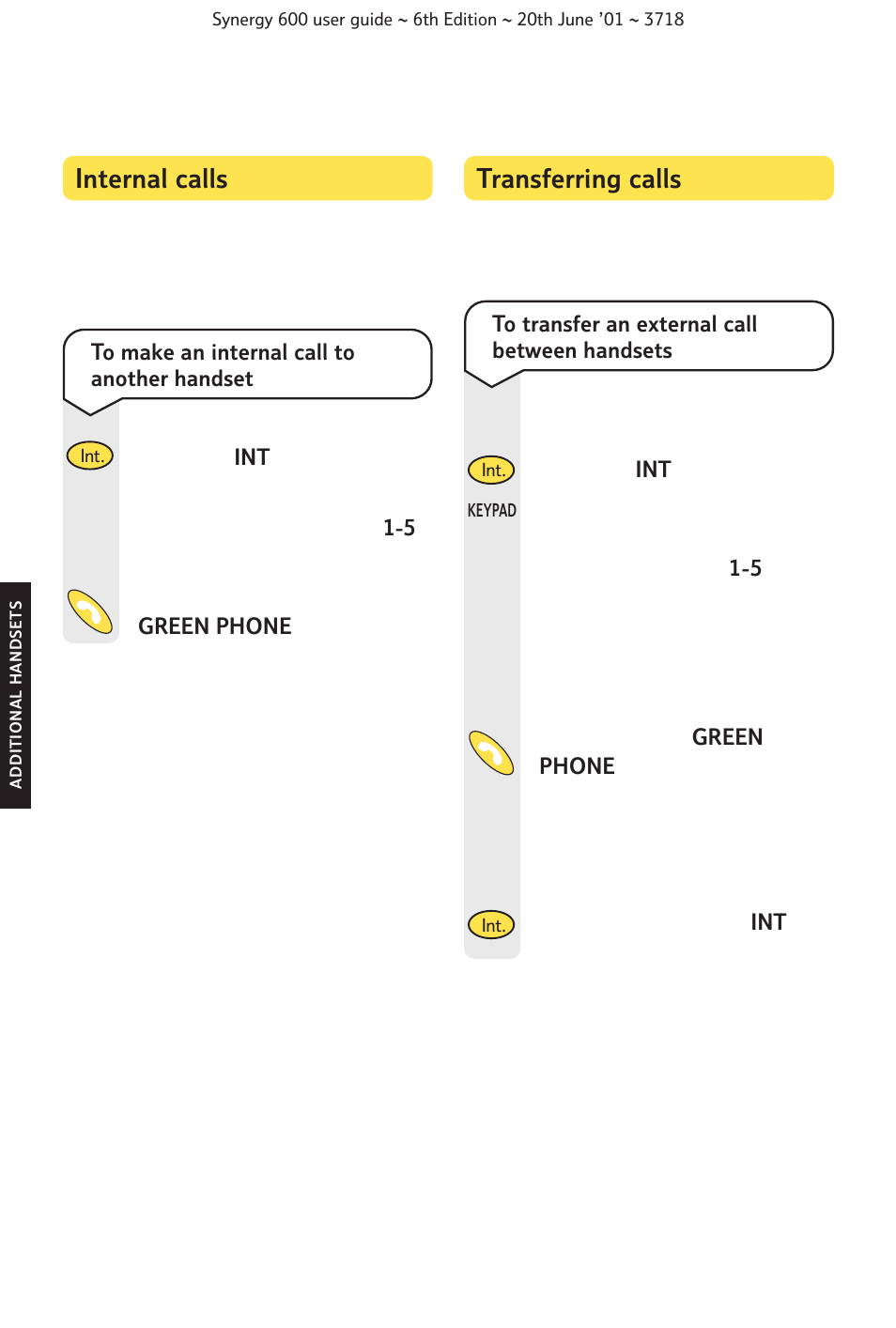 Internal calls, Transferring calls | BT 600 User Manual | Page 30 / 41
