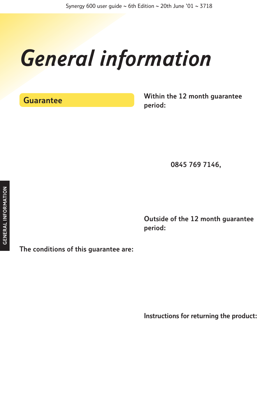 General information, Guarantee | BT 600 User Manual | Page 34 / 41